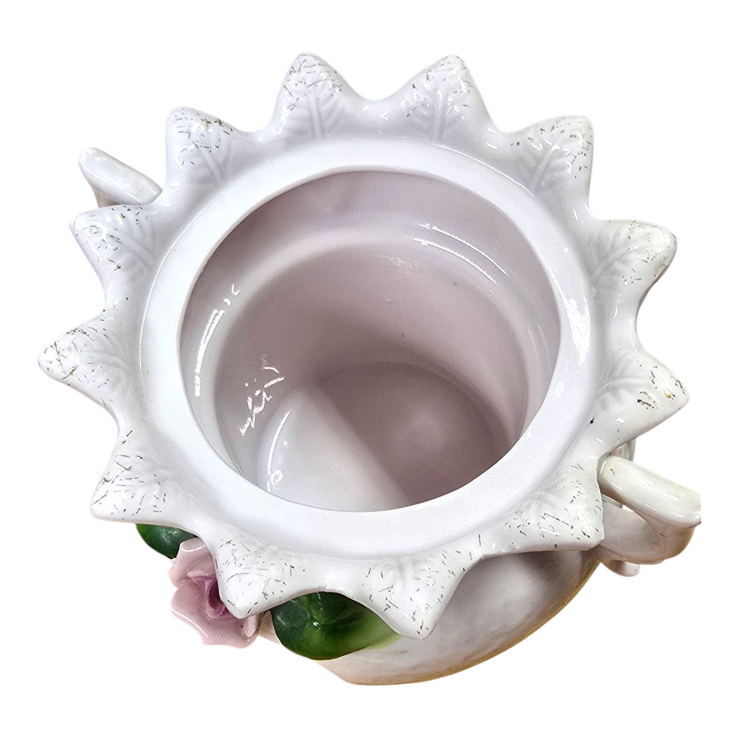 Vintage Capodimonte Style Porcelain Jar Cherub Lid Floral Applied Flowers Pink
