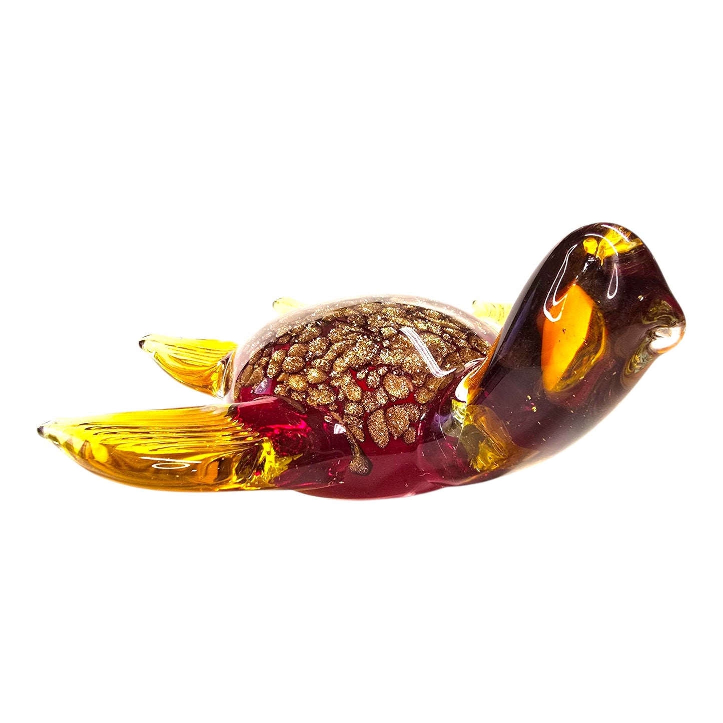 Vtg Art Glass Sea Turtle Figurine Red Amber Gold Aventurine Style 7.5"
