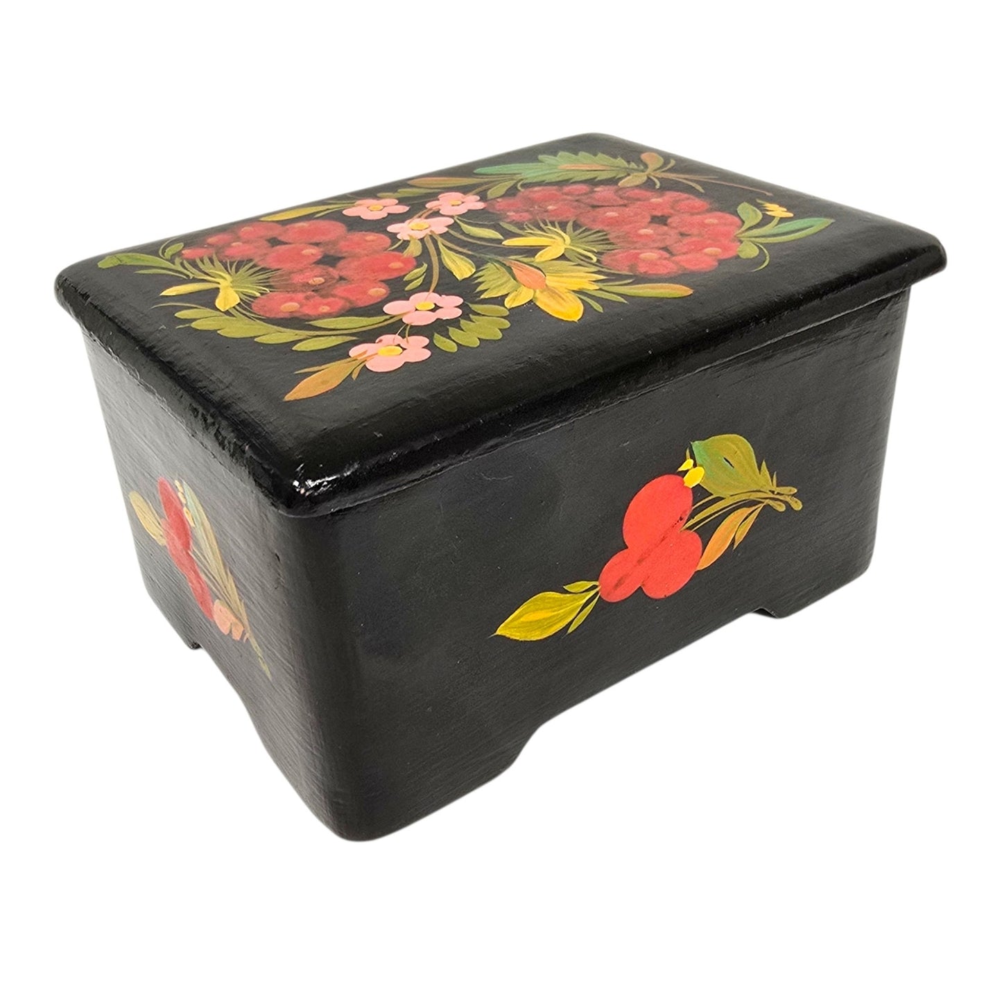 Vintage Hand Painted Floral Wooden Lacquer Box Folk Art Trinket Box 808 Mark