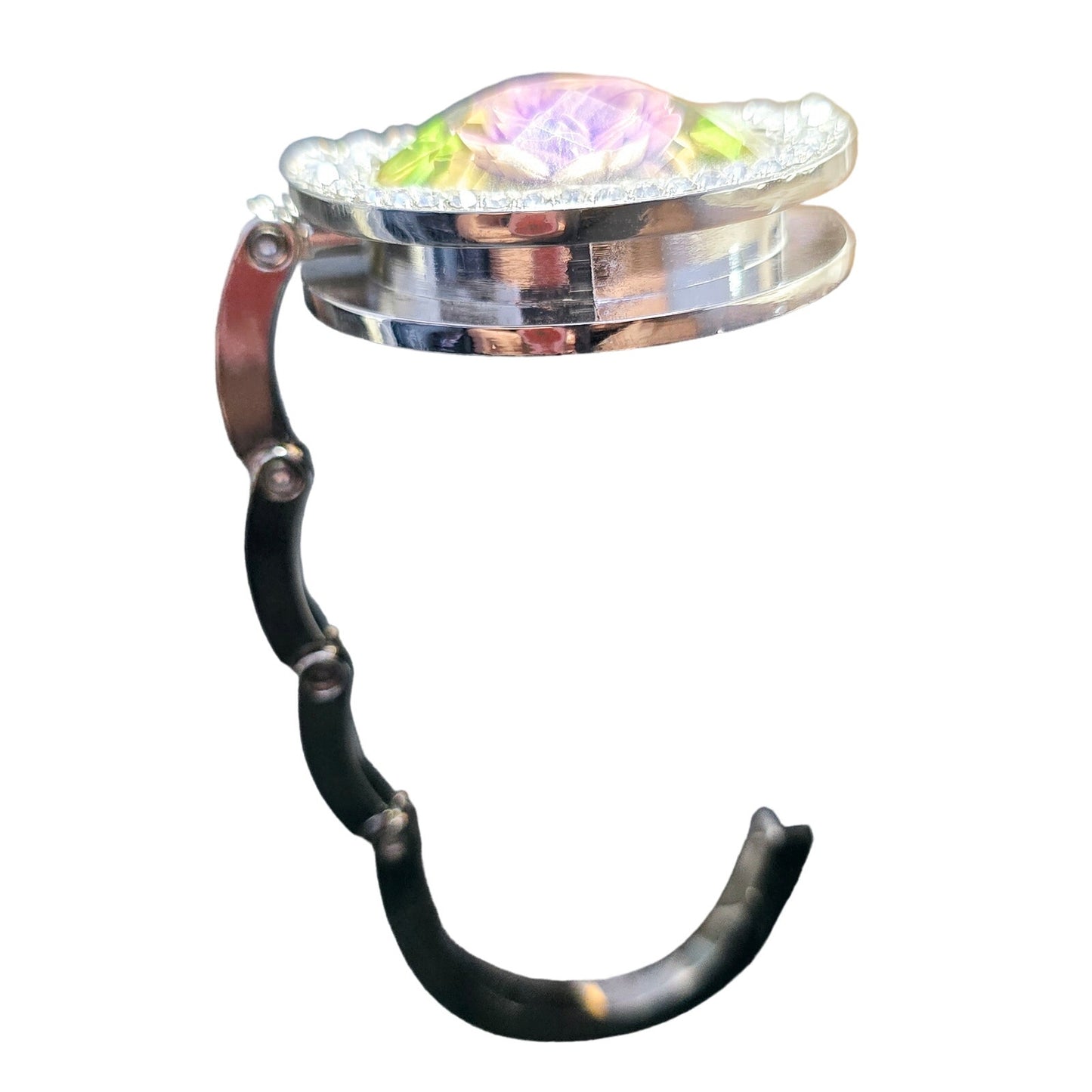 Stylish Purple Floral Rhinestone Foldable Handbag Purse Holder Table Hanger