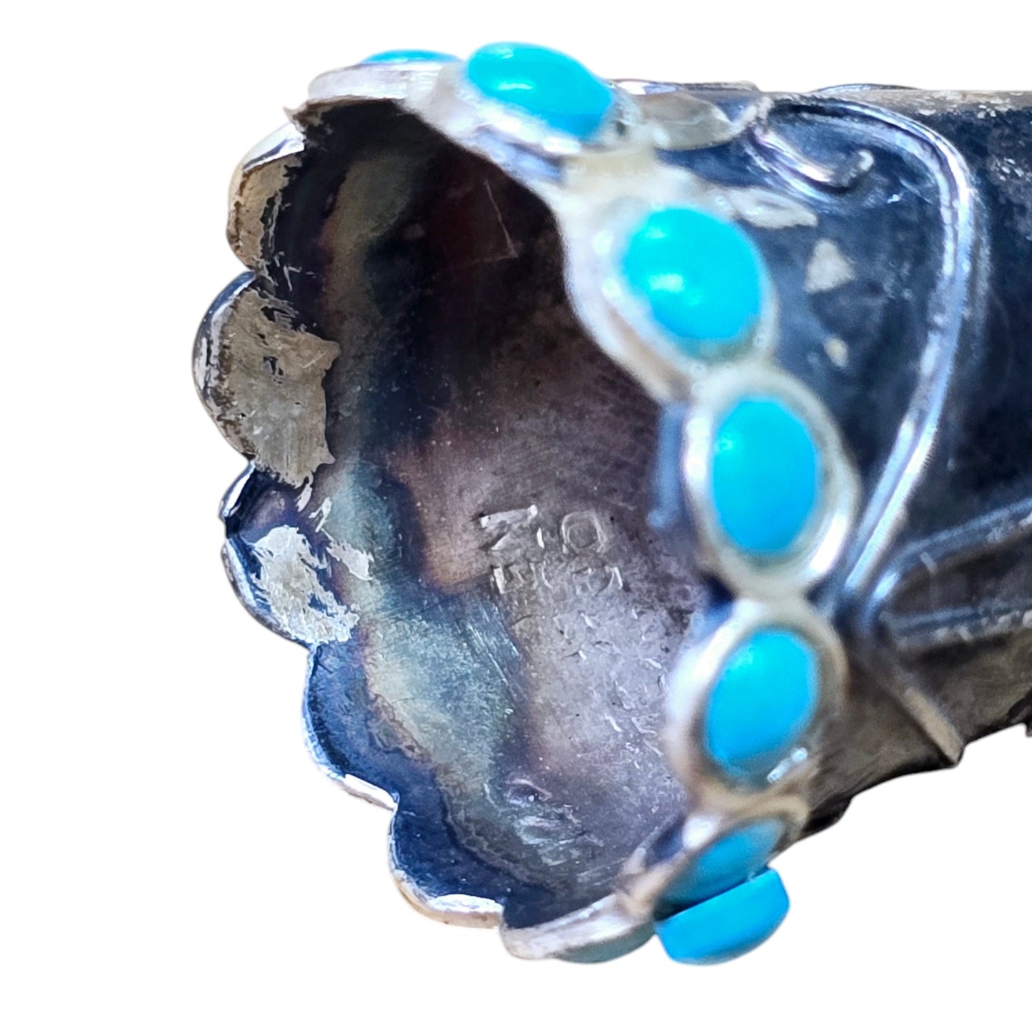 925 Sterling Silver Thimble with Turquoise Cabochon Marked Made in Mexico