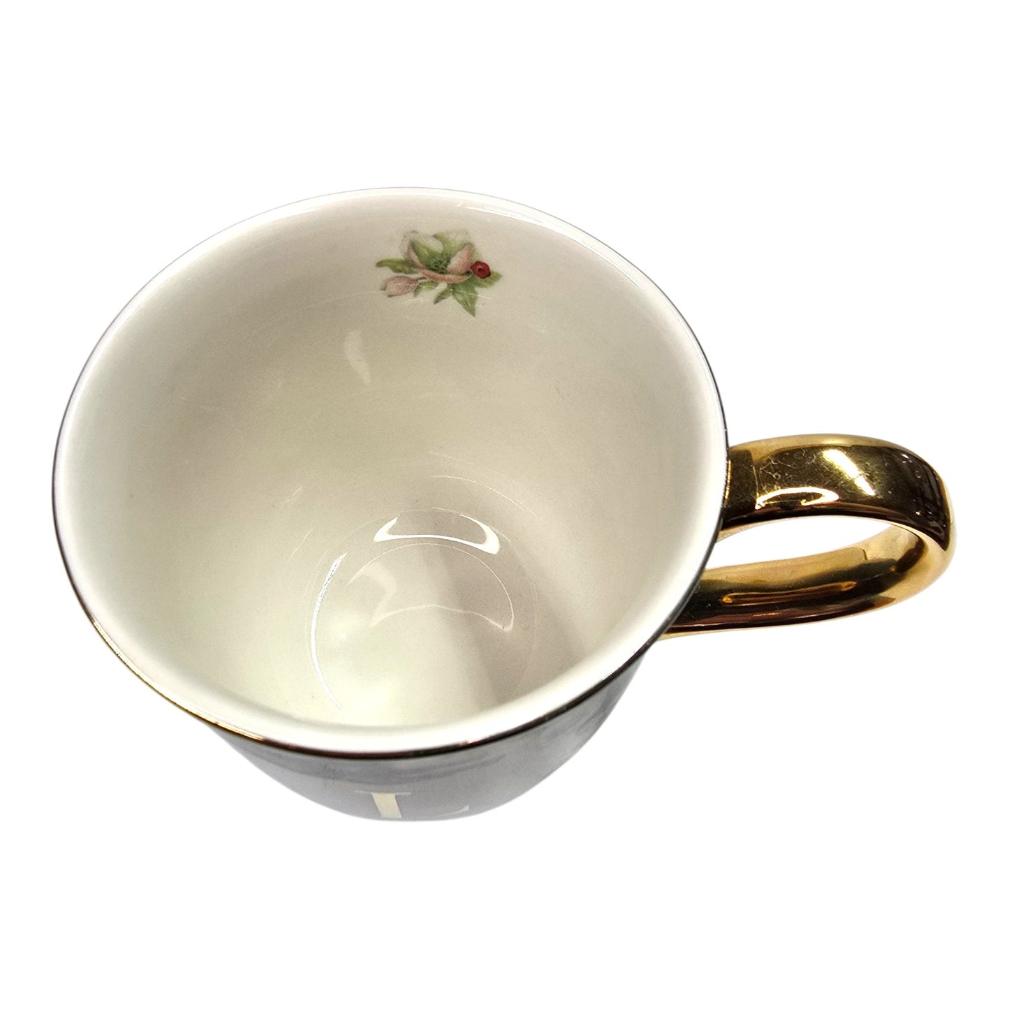 Anthropologie L Mug Monogram Leopard Lou Rota Floral Cup Gold Handle Boho-chic