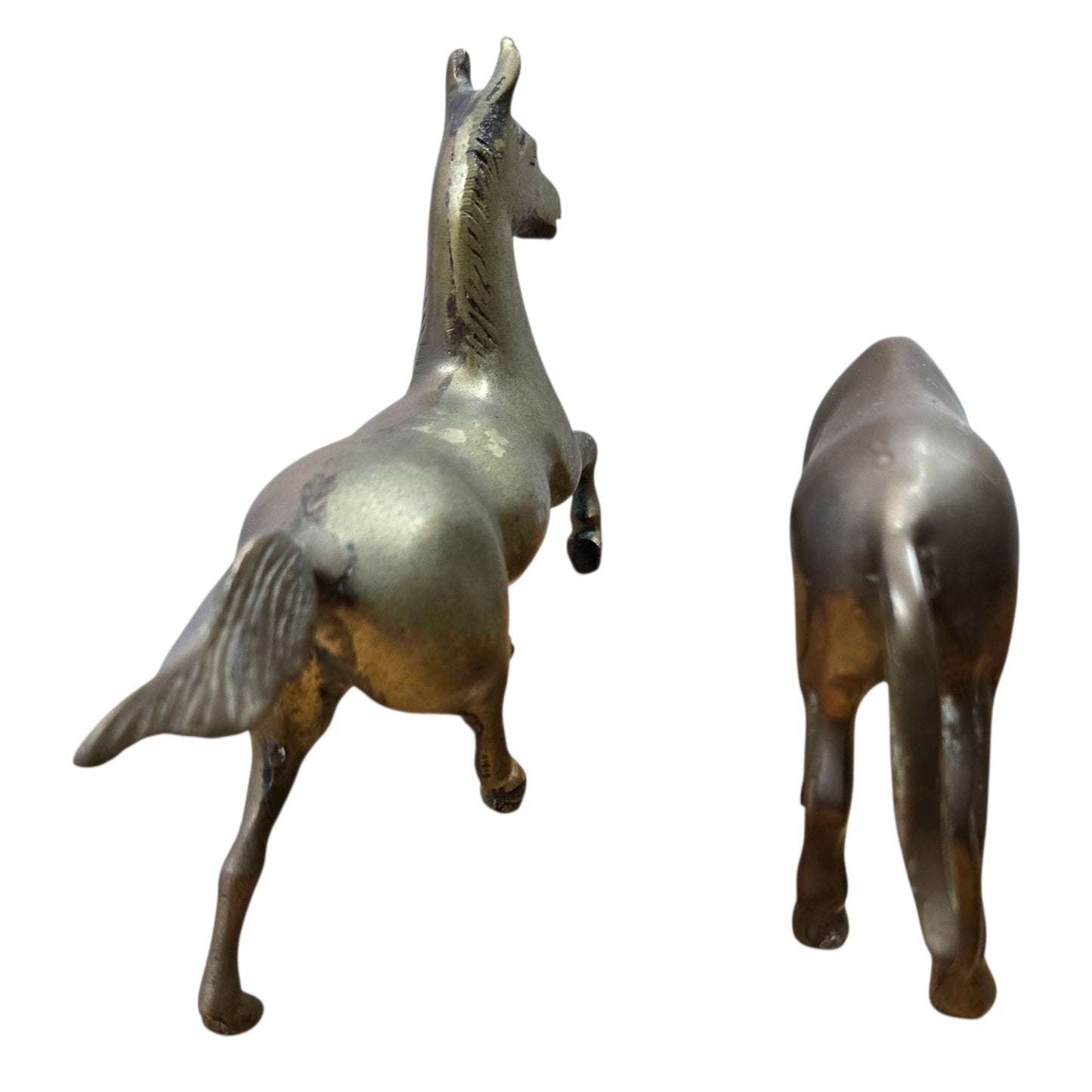 Vintage Brass Horses Prancing / Grazing Brass Horse Figurines, Patina Anatomical