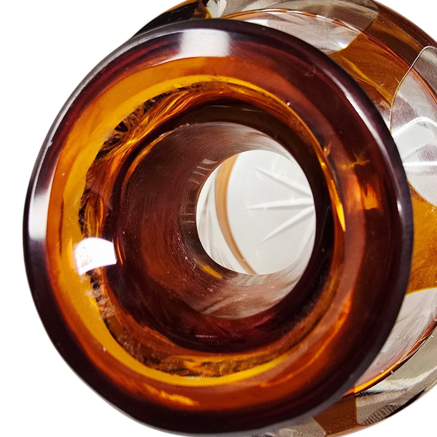 Vtg Amber Bohemian Cut Glass Vanity Set 5‑Piece Jewelry Dresser Set Orange-Brown