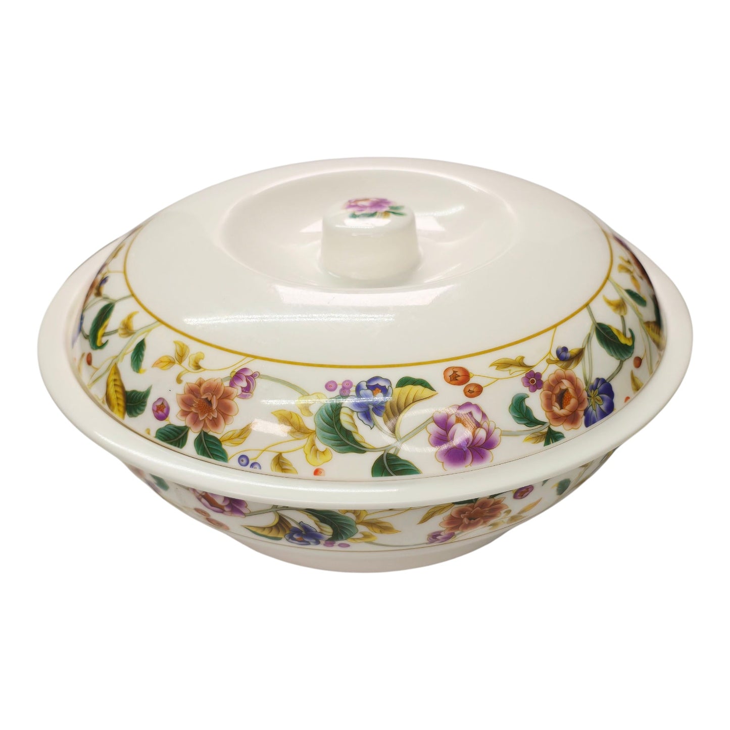 Large Floral Melamine Serving Bowl with Lid Shunta Ware Taiwan Vintage