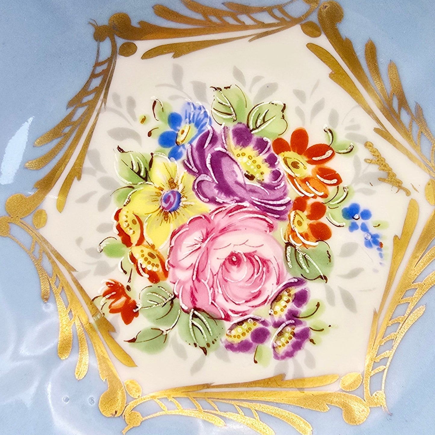 Blue French Porcelaine De Couleuvre France Decorative Bowl Made in France Flower