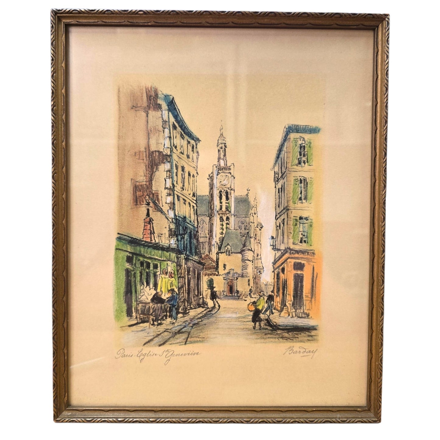 Signed Barday French Artist Lithograph Paris Eglise st Genevieve Paris Scene Vtg