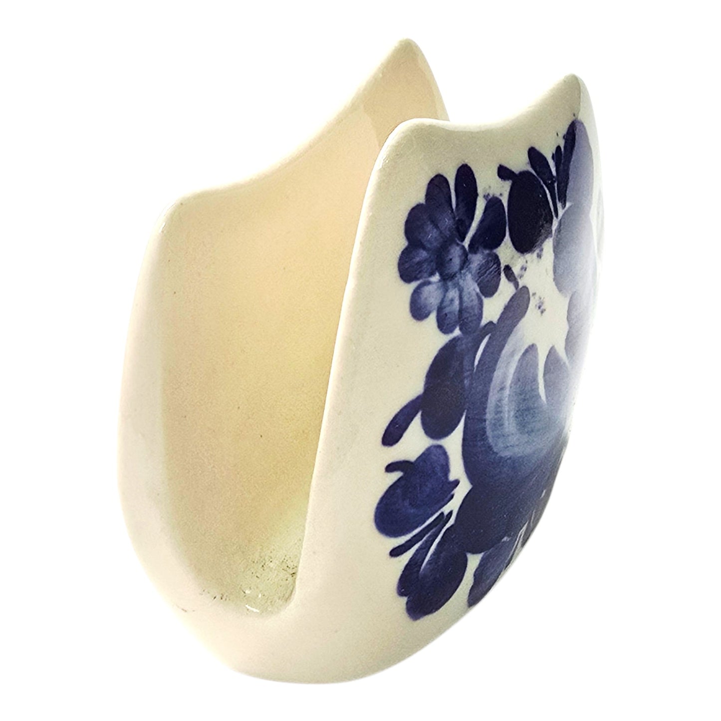 Vintage Polish Pottery Napkin Holder Letter Holder Blue Floral Design Marked