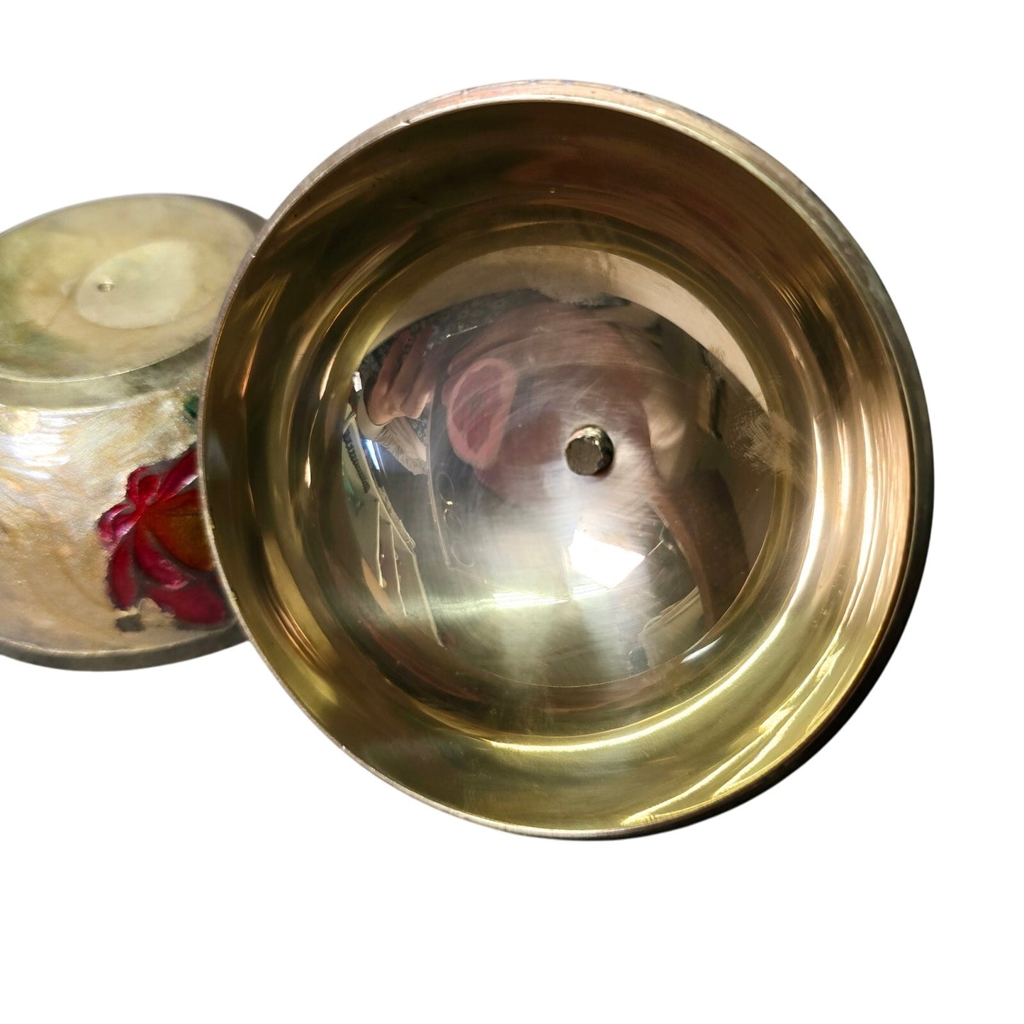 Beautiful Vintage Enamel and Brass Apple Trinket Box with Lid