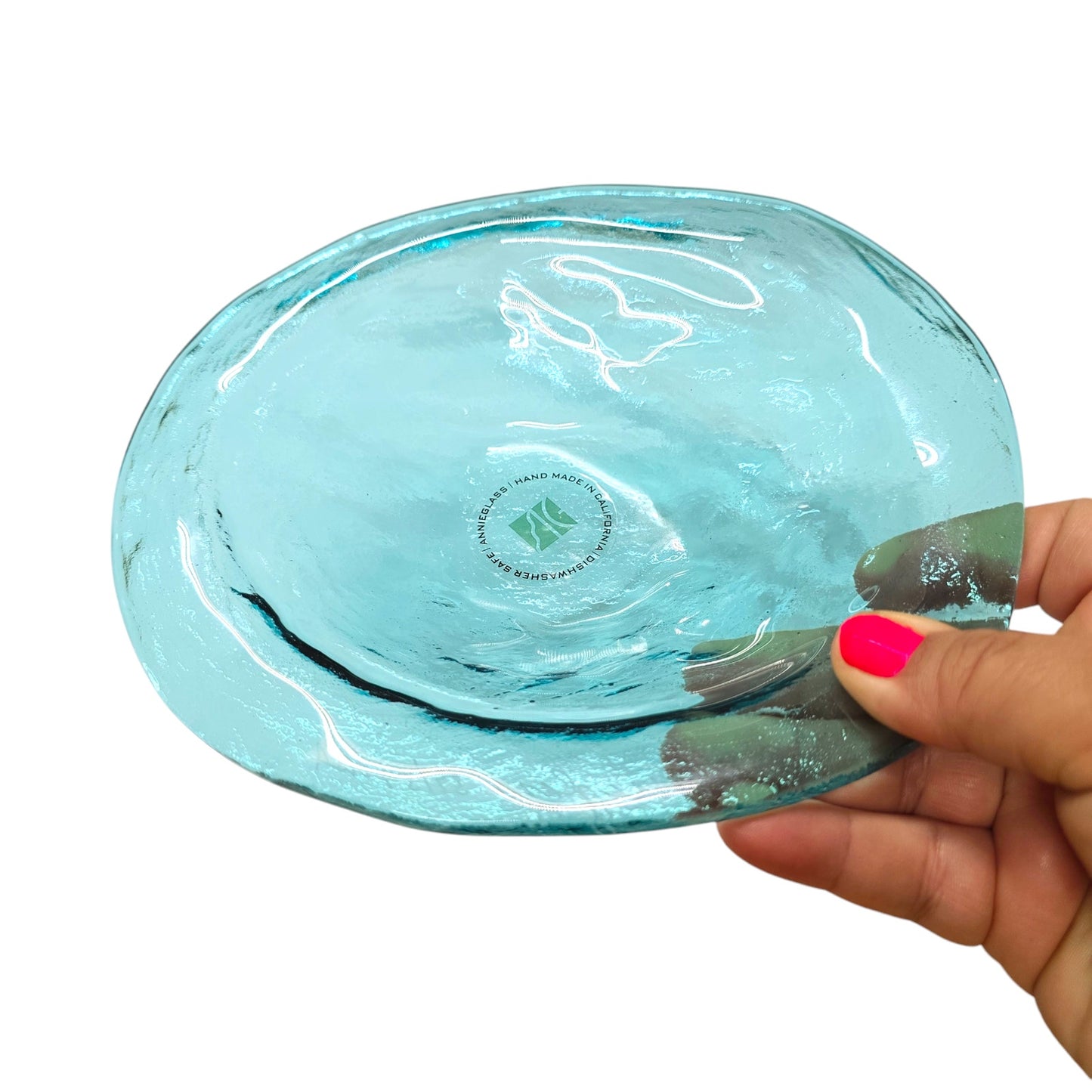 Annieglass Oval Platter, Leaf Dish Handcrafted Artisan Glass Made in USA, Textured Ribbed Glass