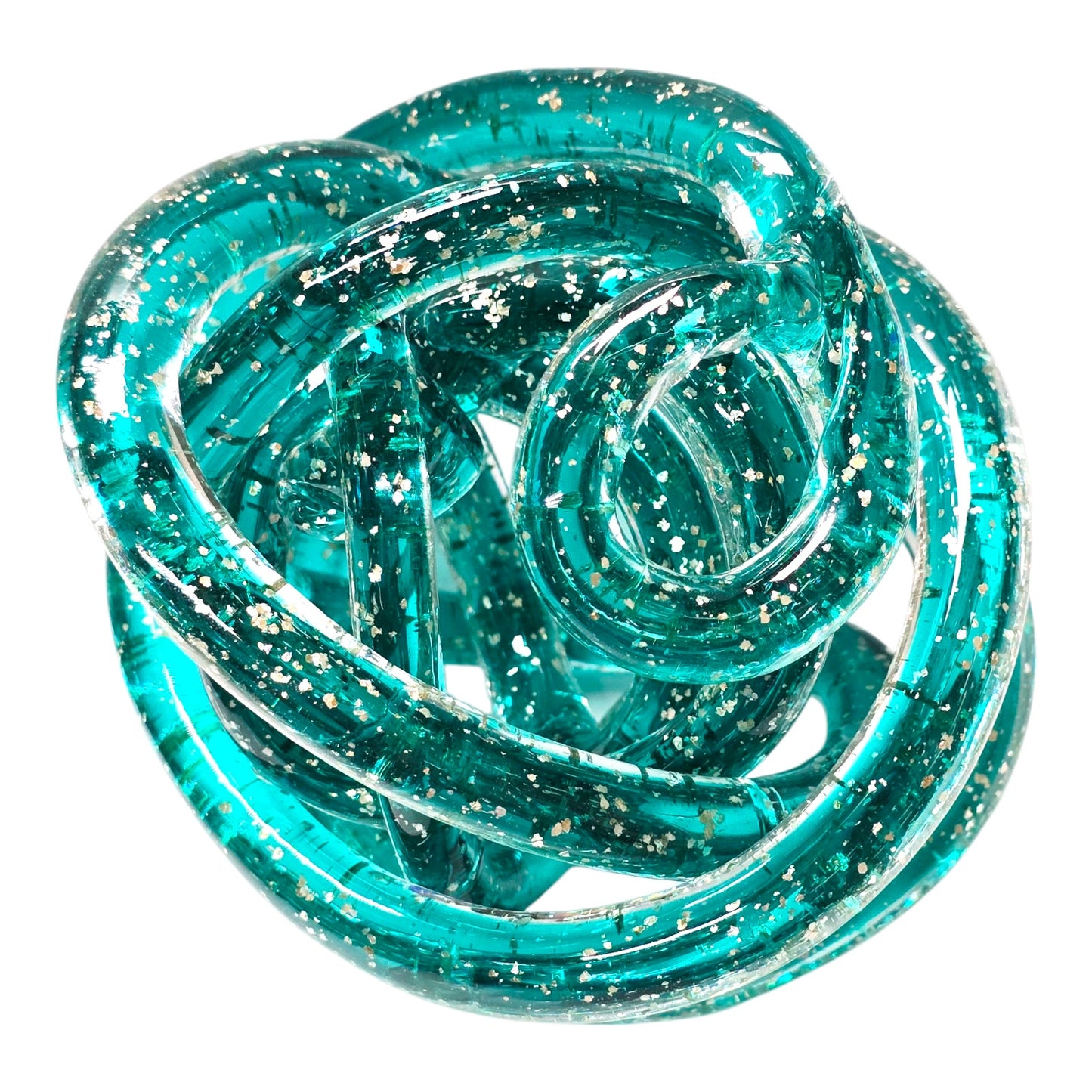 Handblown Art Glass Infinity Knot, Teal with Silver Flecks