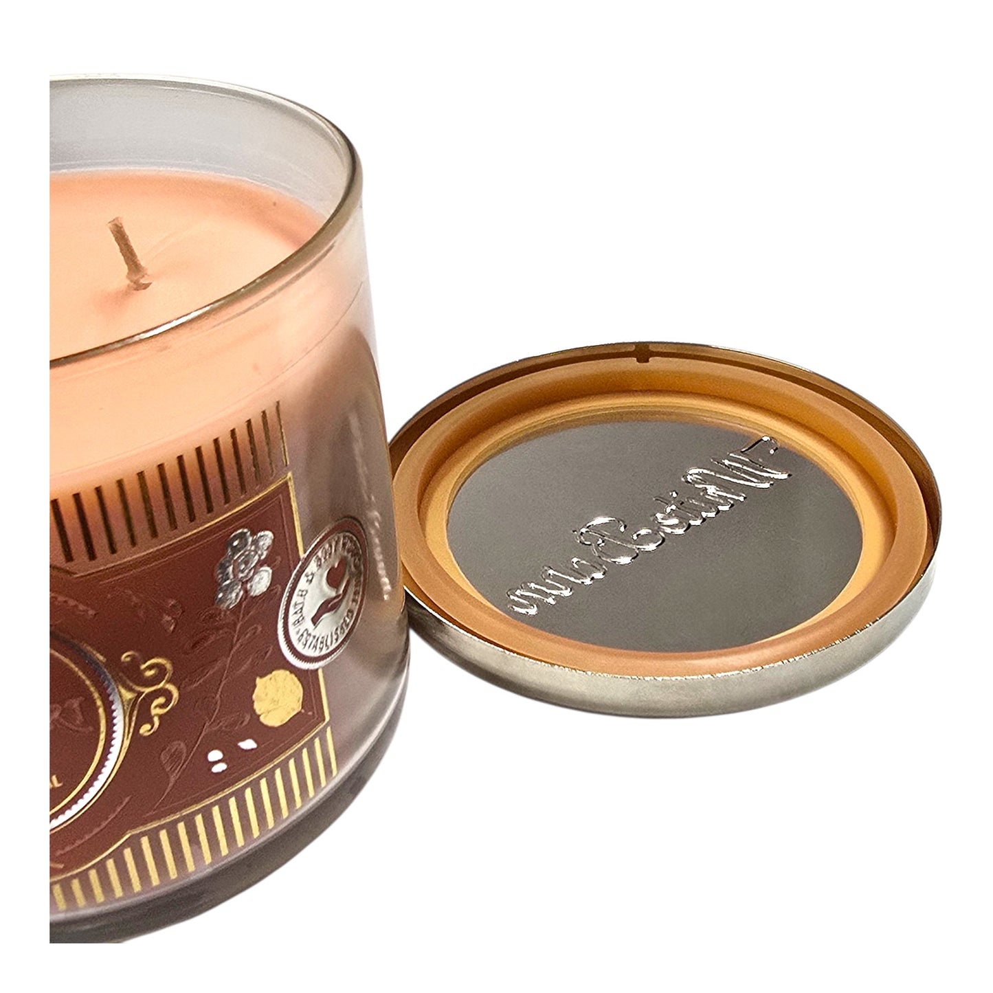 Bath & Body Works Gold Pedestal Maple Leaf Candle Holder + Peach on Earth Candle
