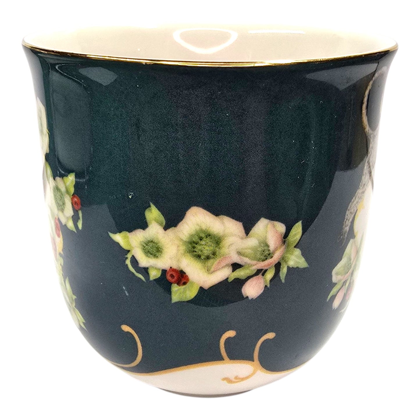 Anthropologie L Mug Monogram Leopard Lou Rota Floral Cup Gold Handle Boho-chic