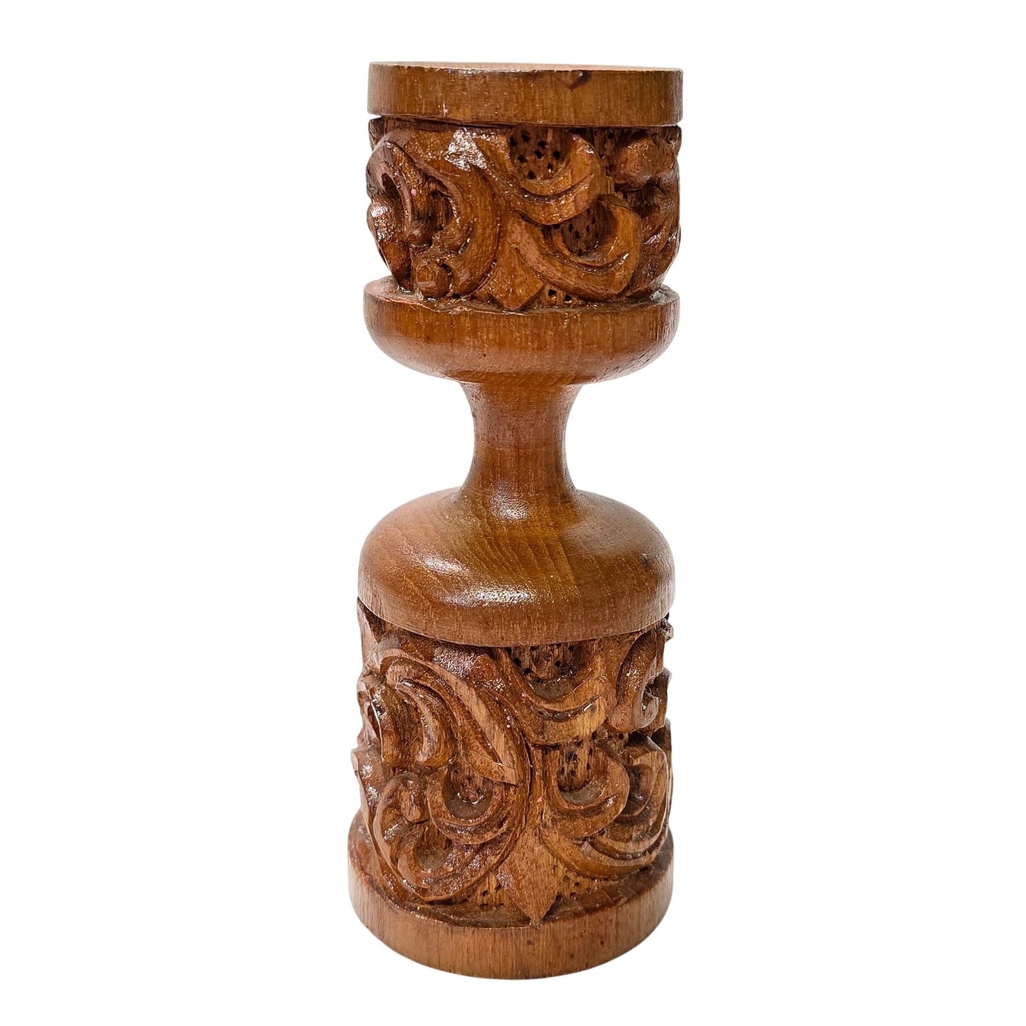 Vtg Hand Carved Wooden Candle Holder Rococo Baroque Style Rustic Boho Decor Wabi Sabi