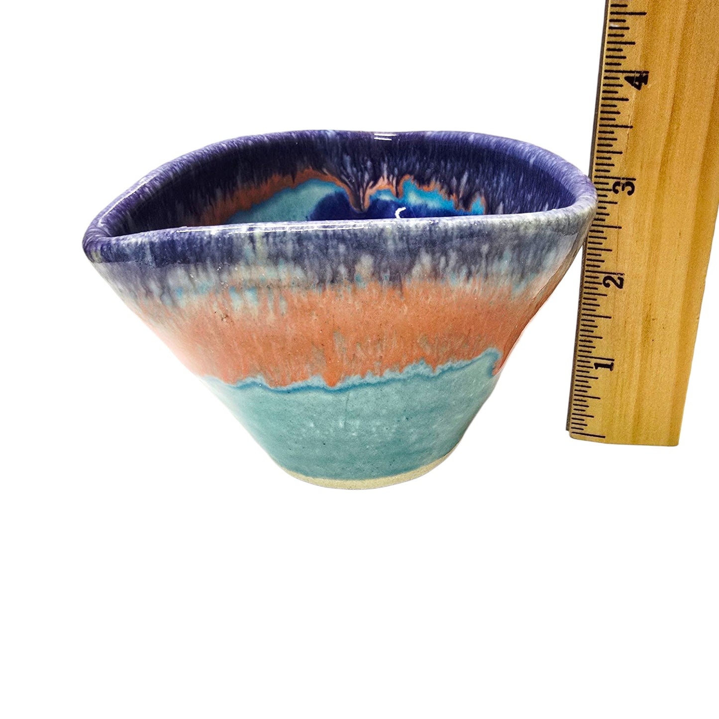 Art Pottery Drip Glaze Decorative Bowl Blue Salmon Turquoise