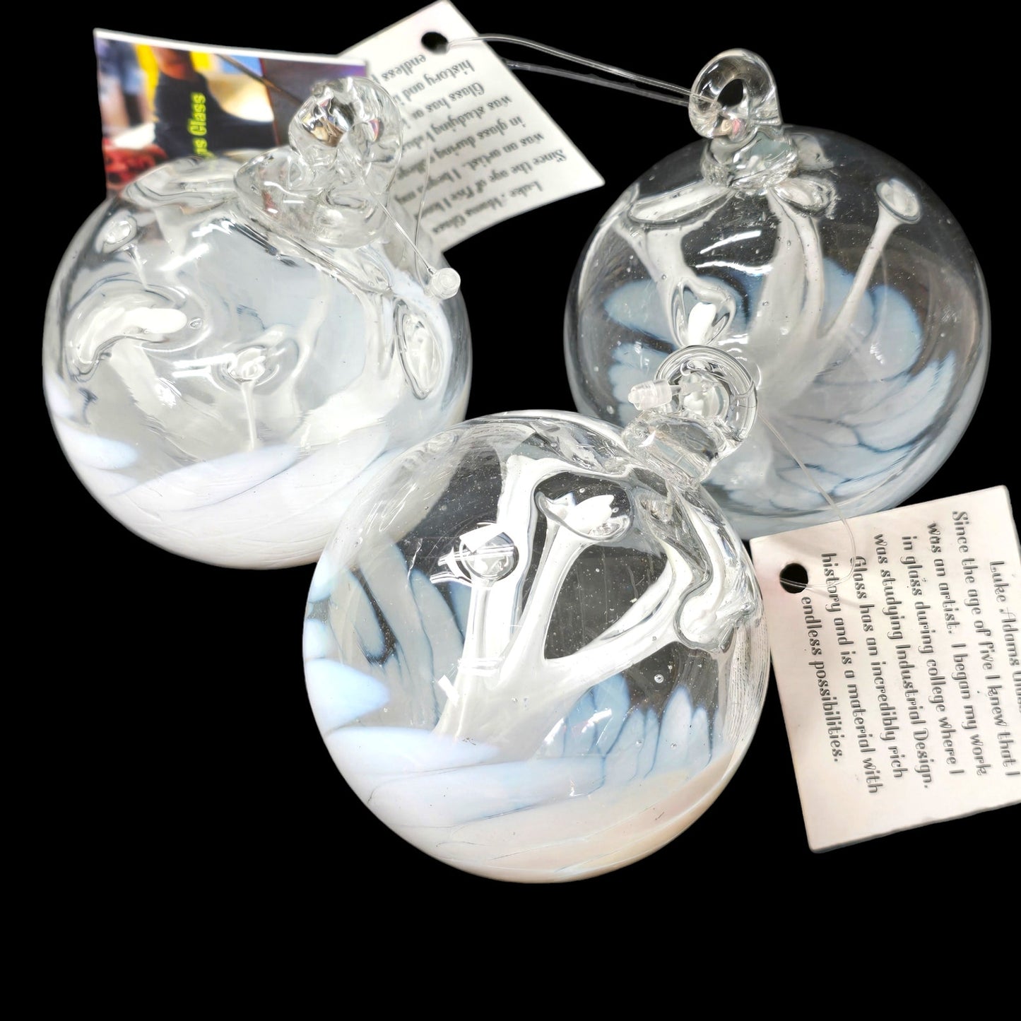 Set of 3 Luke Adams Hand-Blown "Wish" Ball Ornaments