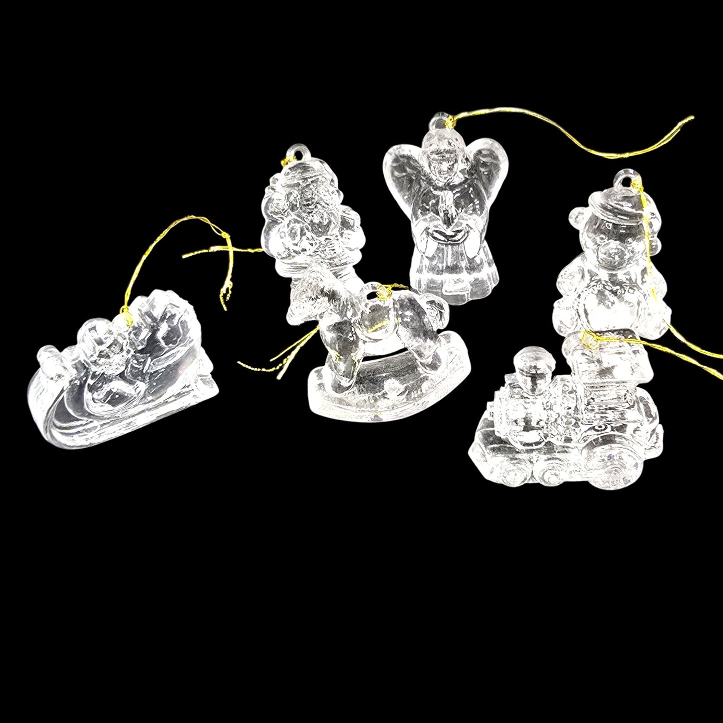 Set of 6 Vintage Miniature Clear Acrylic Christmas Ornaments