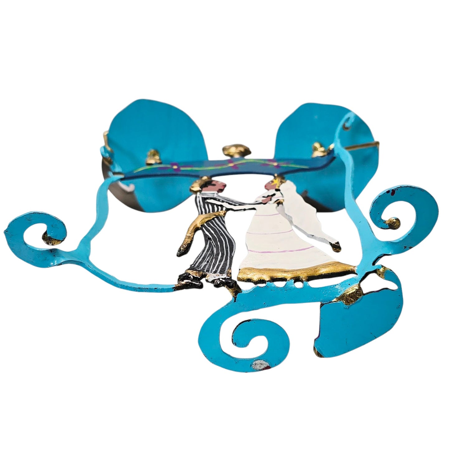 Piper Strong Enameled Metal Sculpture, Metal with Brass Dancing Man Woman Bride Groom Wedding