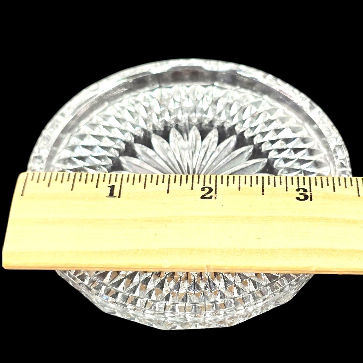 Vintage Clear Glass Coaster Set, Diamond Cut Coasters Set of 6