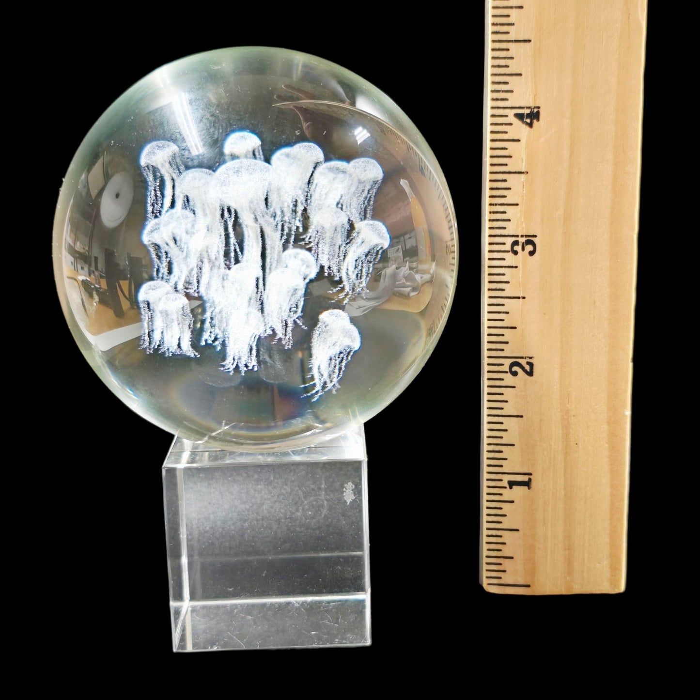 Vintage Art Glass Sphere on Glass Stand Tiny Jellyfish Paperweight Handblown