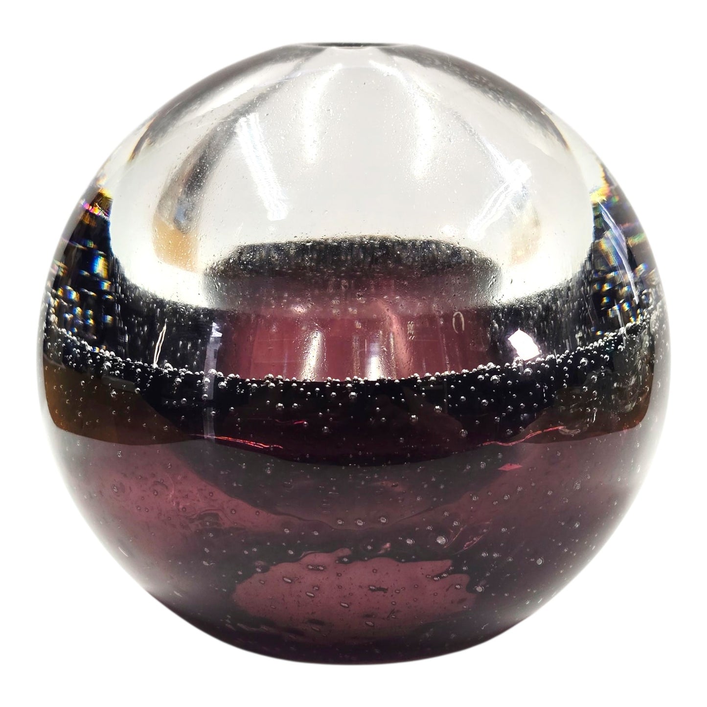 Polish Art Glass Orb Oil Lamp Paperweight Purple Glass Control Bubbles