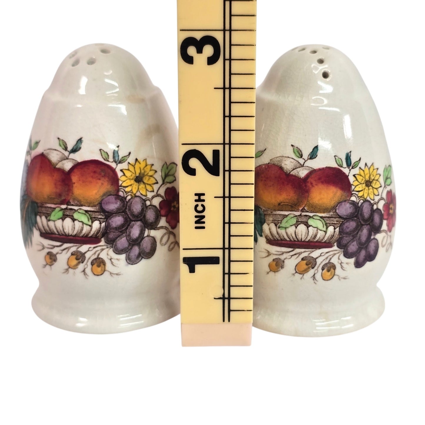 Spode England Reynolds Fruit Salt Pepper Shakers Vtg 1972 MME Gilder Mark FLAW