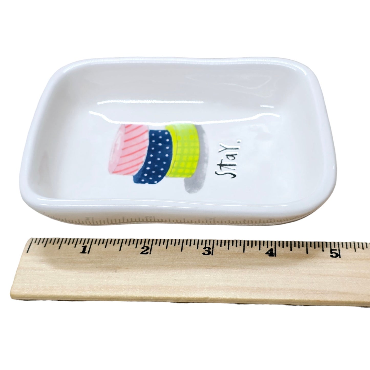 Rae Dunn Stay. Trinket Dish w/Stacked Ribbons / Tape Artisan Collection Magenta