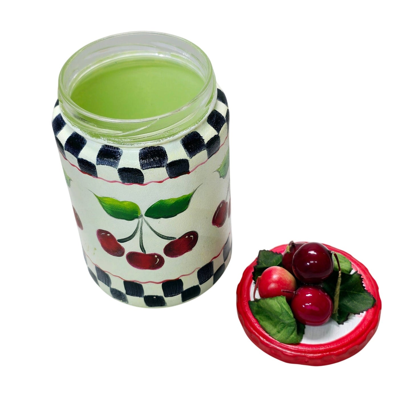 Vtg Hand Painted Glass Cherry Jar, Signed 2003, Hobbyist Piece