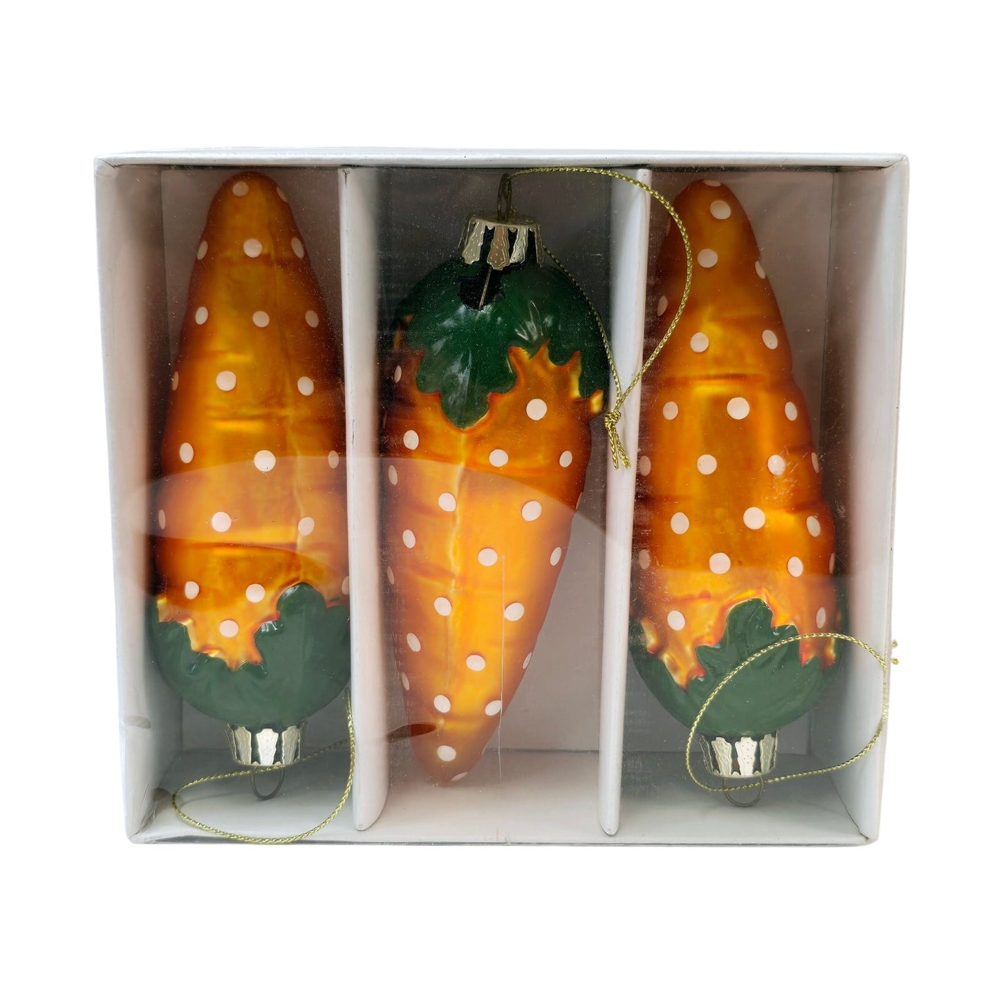 AS IS Set of 3 Blown Glass Carrot Ornaments, FLAW