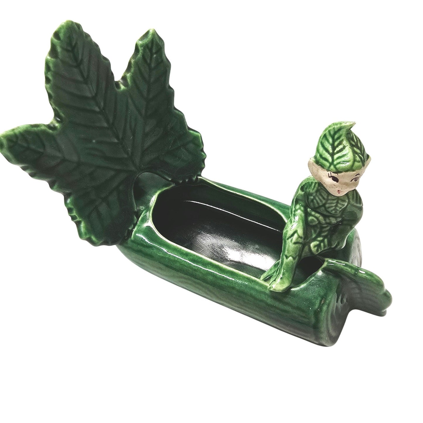 Vintage Treasure Craft Lucky Sprite Pixie Elf Log Boat Planter AS IS