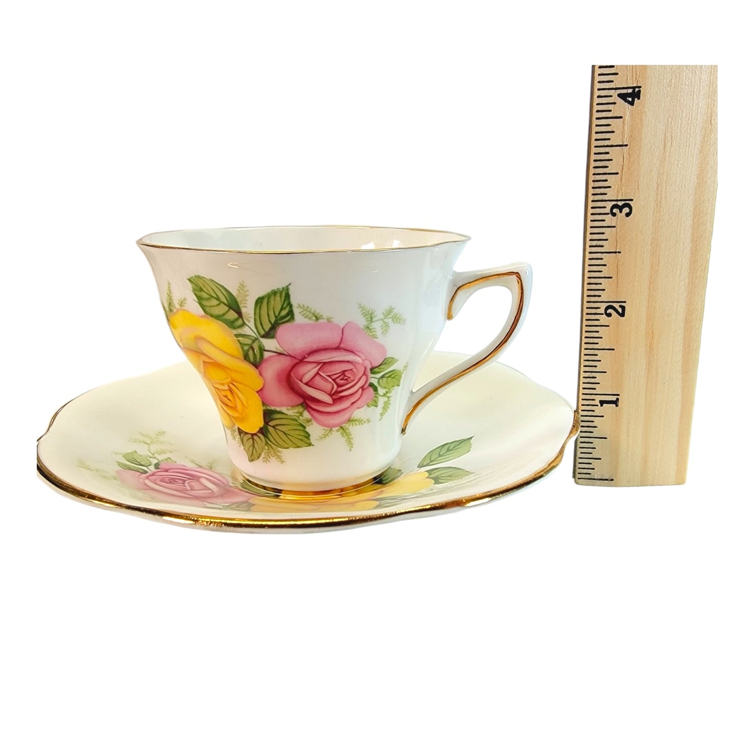 Royal Seagrave Bone China Teacup and Saucer, Pink and Yellow Roses