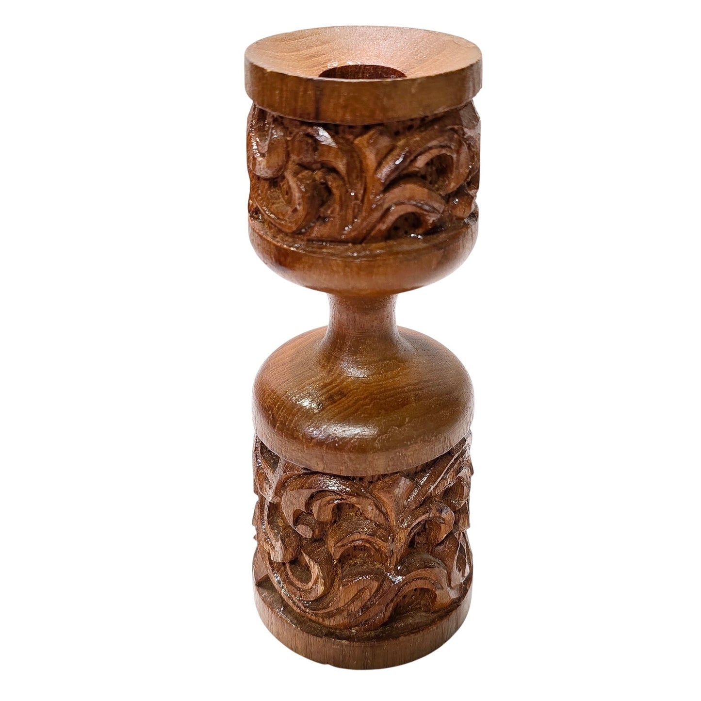 Vtg Hand Carved Wooden Candle Holder Rococo Baroque Style Rustic Boho Decor Wabi Sabi