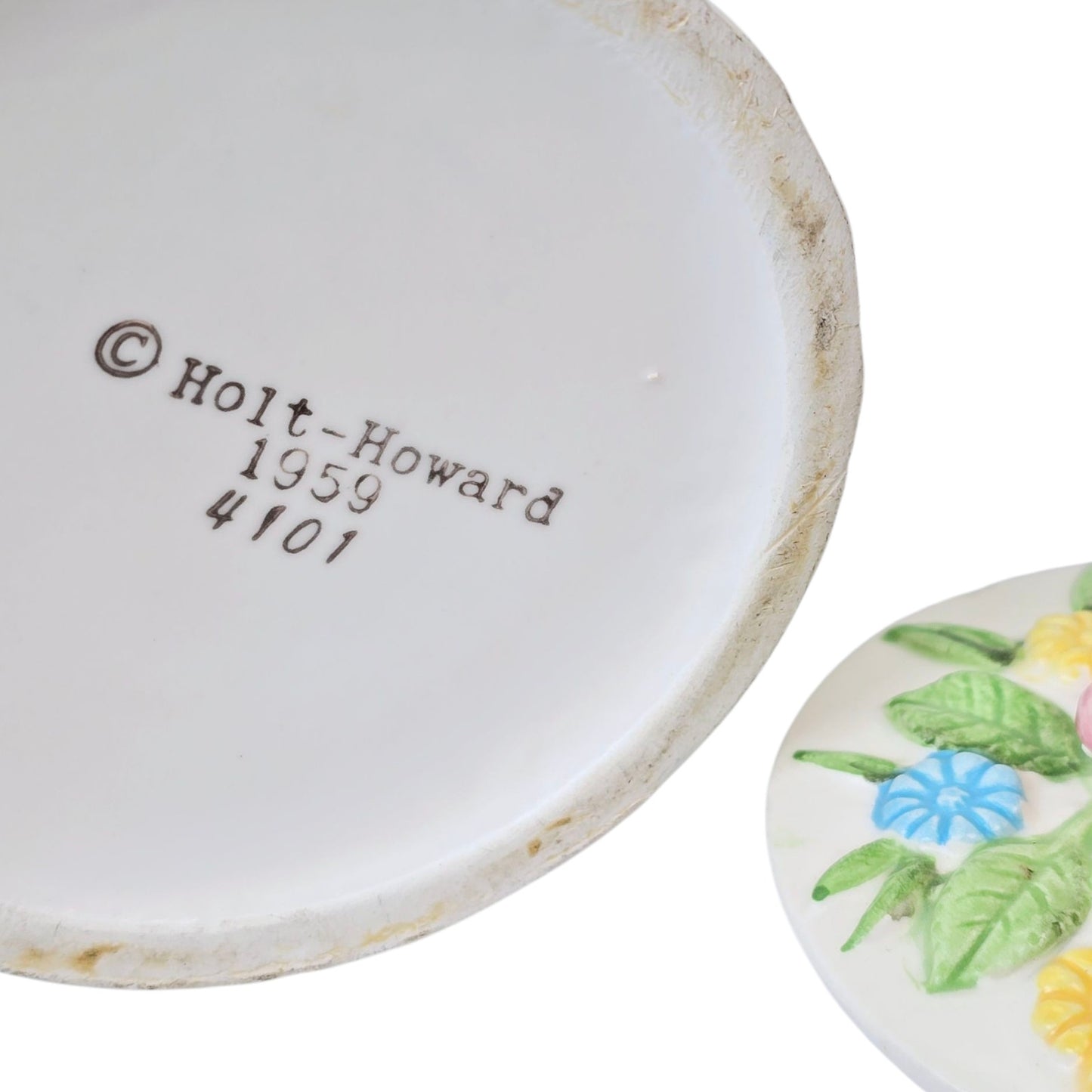 Vintage 1959 Holt Howard Spring Jar, Sugar Jar, Pink Yellow and Blue Flowers