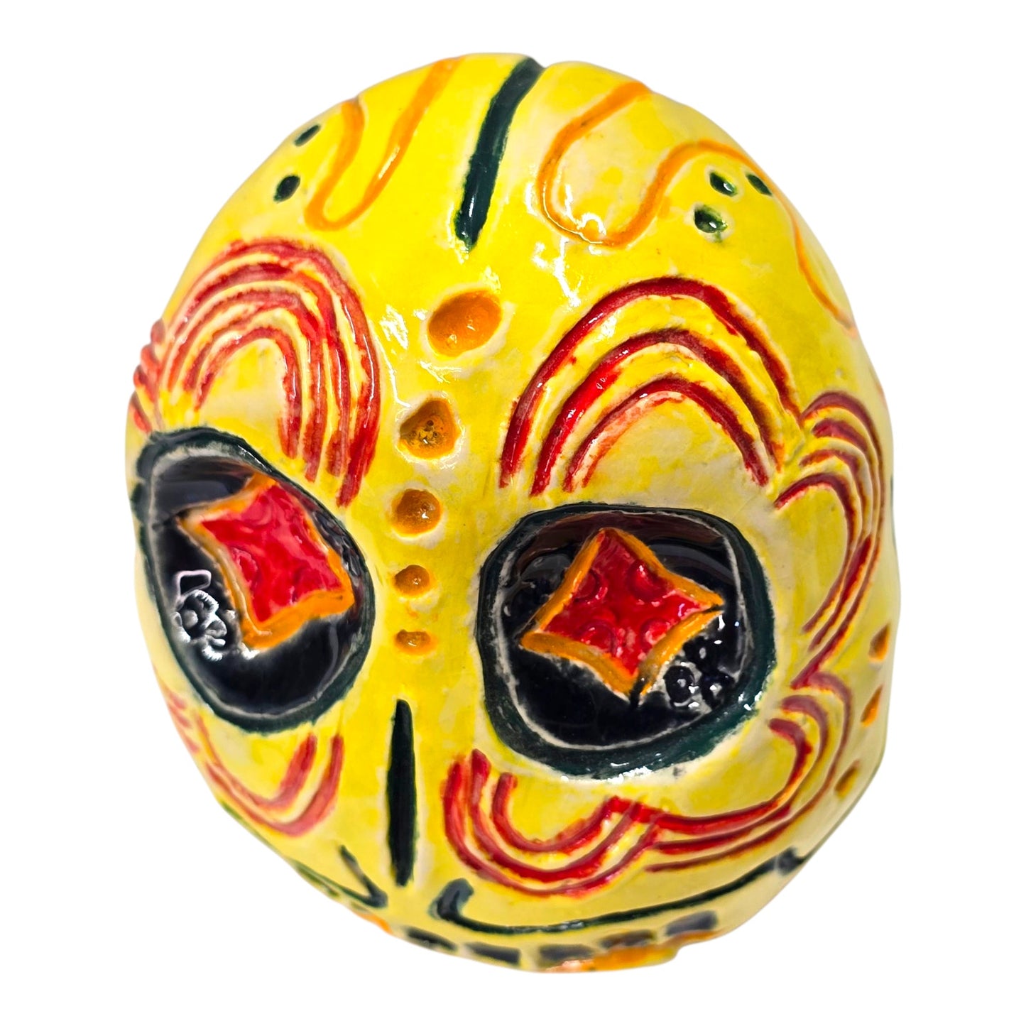 Hand Painted Ceramic Sugar Skull Dia de los Muertos Signed Folk Art Mexico Heavy