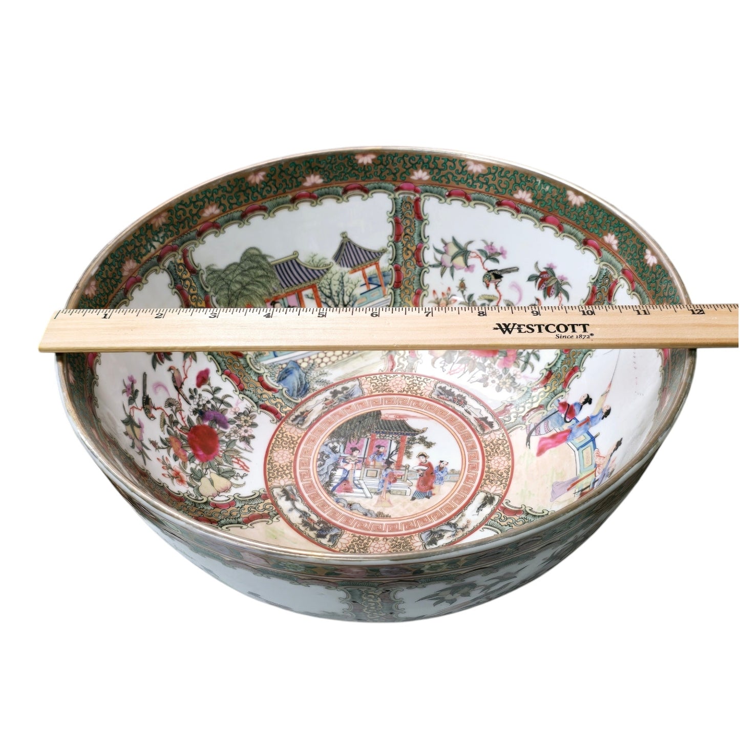 Chinese Famille Rose Medallion Large Decorative Bowl Figural Porcelain 12"