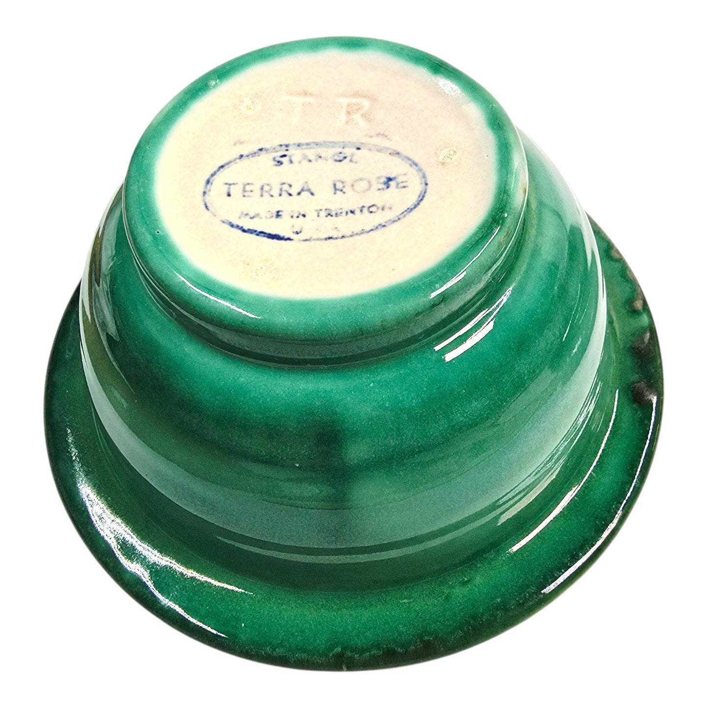 Vintage Stengl Pottery GreenTerra Rose Lidded Bowl Rose Finial Made in Trenton USA