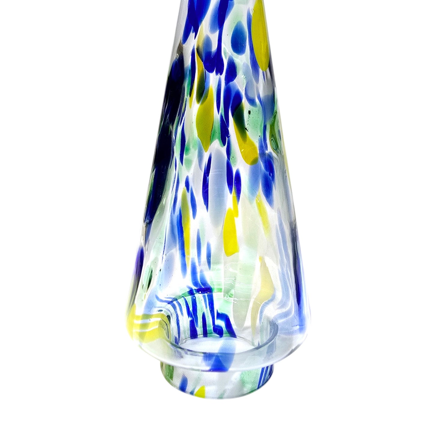 Handblown Art Glass Christmas Tree, Hollow, 8.25", Blue, Yellow, Green Glass