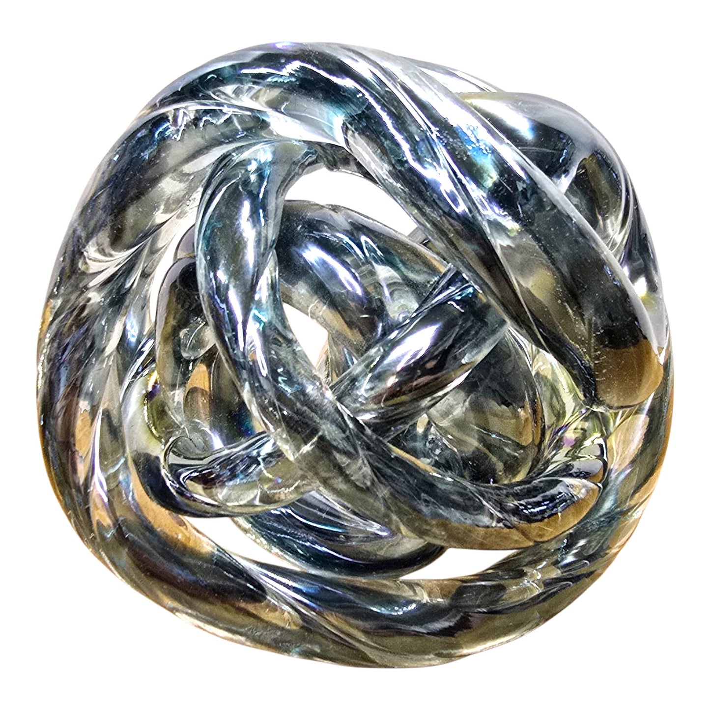 Iridescent Glass Infinity Knot Sculpture Twist Loop Orb Modern Home Decor Blue