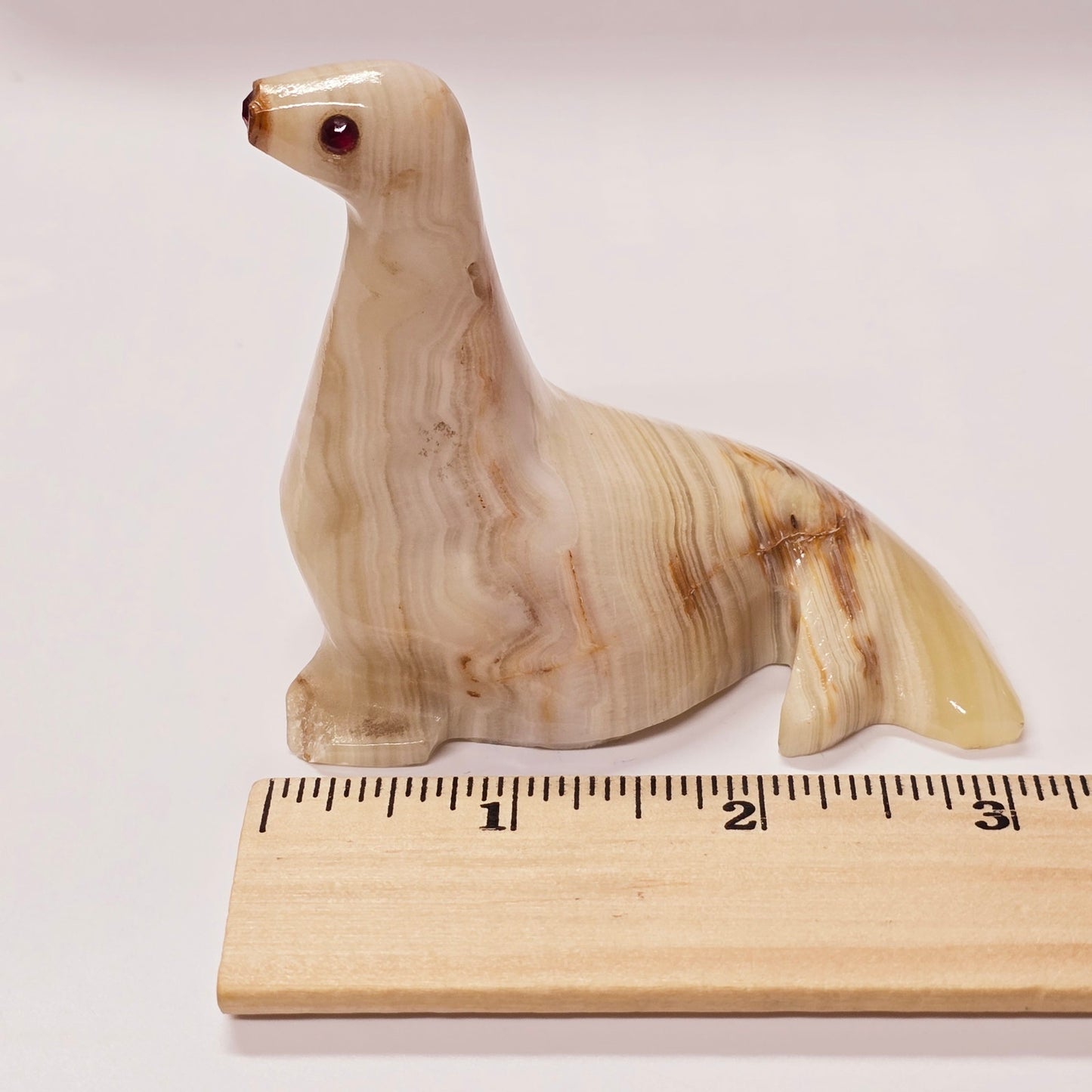 AS IS Hand Carved Onyx Seal Figurine, Vintage Sea Lion Natural Stone
