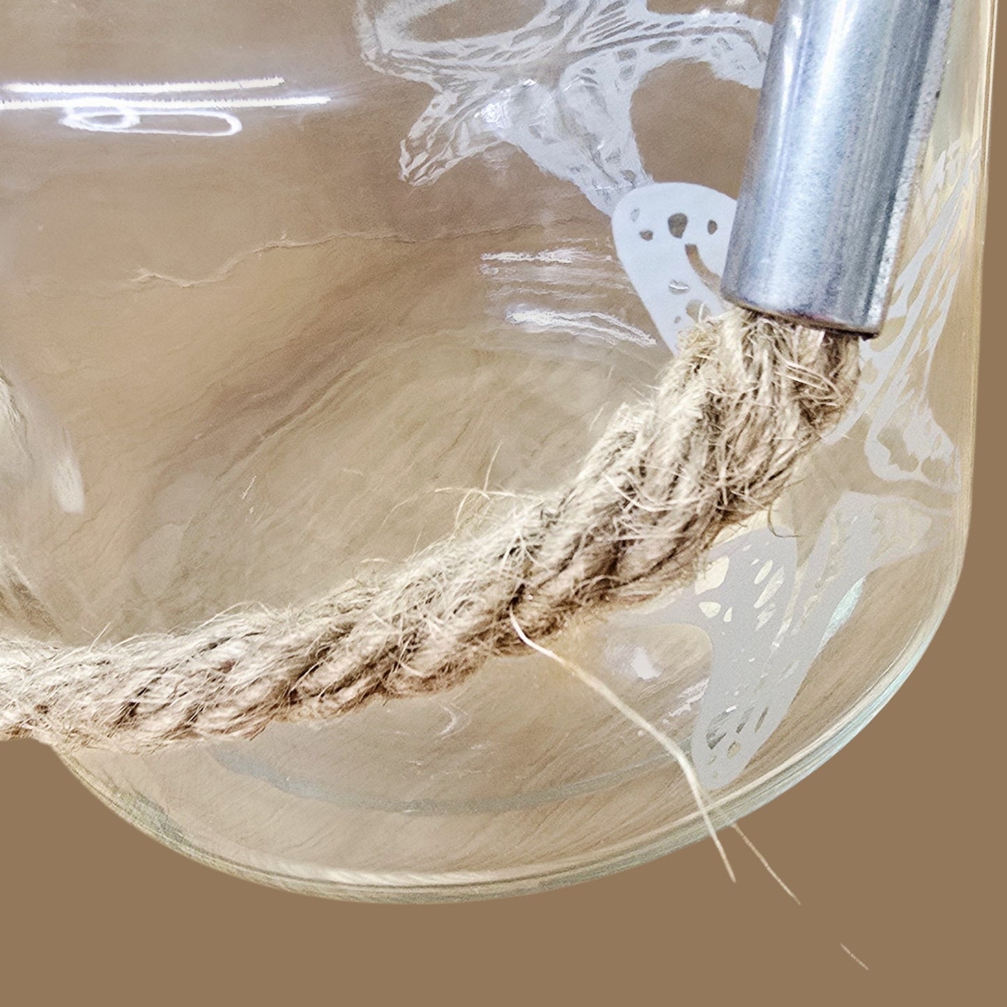 Coastal Hanging Etched Glass Starfish Tealight Candle Holder Nautical Rope Votive Jar