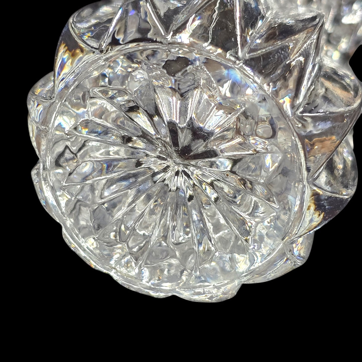 Vtg Crystal Toothpick Holder Bud Bulb Base Flared Top Pressed Glass Sawtooth Rim