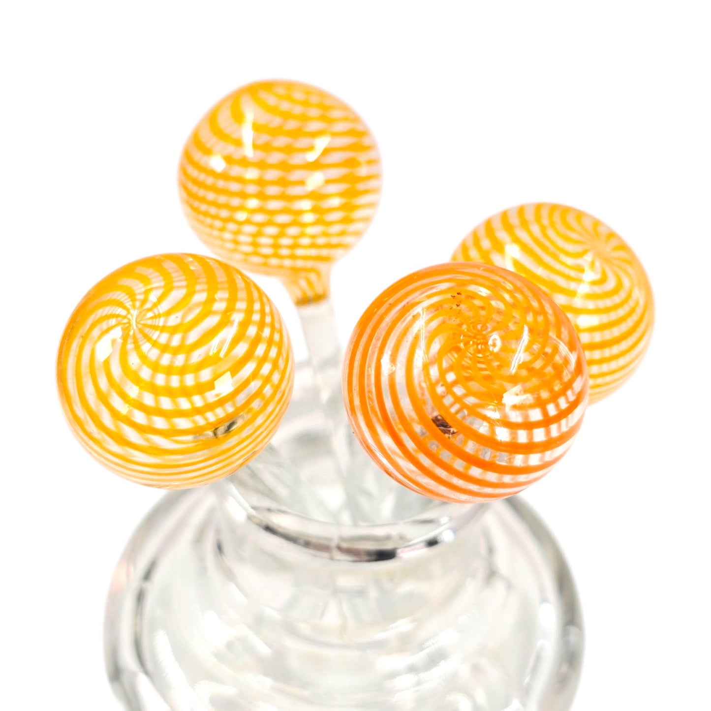 Vintage Set of 4 Hand-Blown Glass Cocktail Stick Stirrers Striped Art Glass