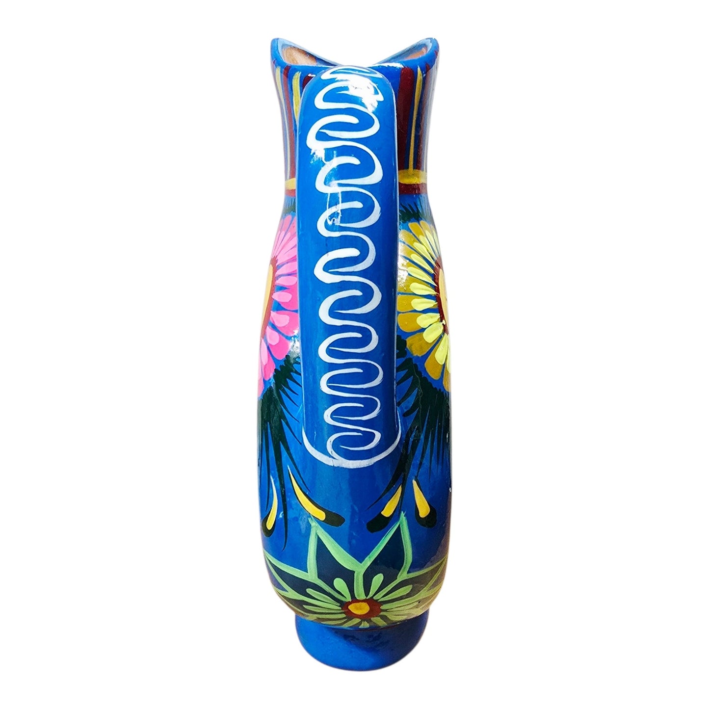 Hand Painted Mexican Folk Art Vase Tenoch Jarrito Planchado Frida Kahlo Style