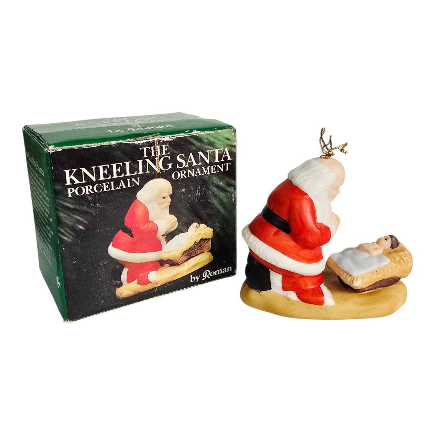 Vtg "The Kneeling Santa" Ornament 1985 by Roman Original Box, Santa & Baby Jesus