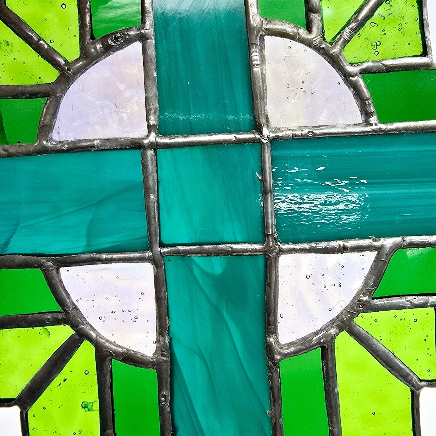 Stained Glass Cross Sun Catcher, Green Glass Cross, Easter Decor