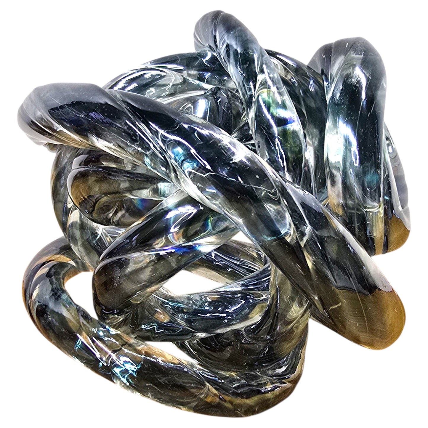 Iridescent Glass Infinity Knot Sculpture Twist Loop Orb Modern Home Decor Blue