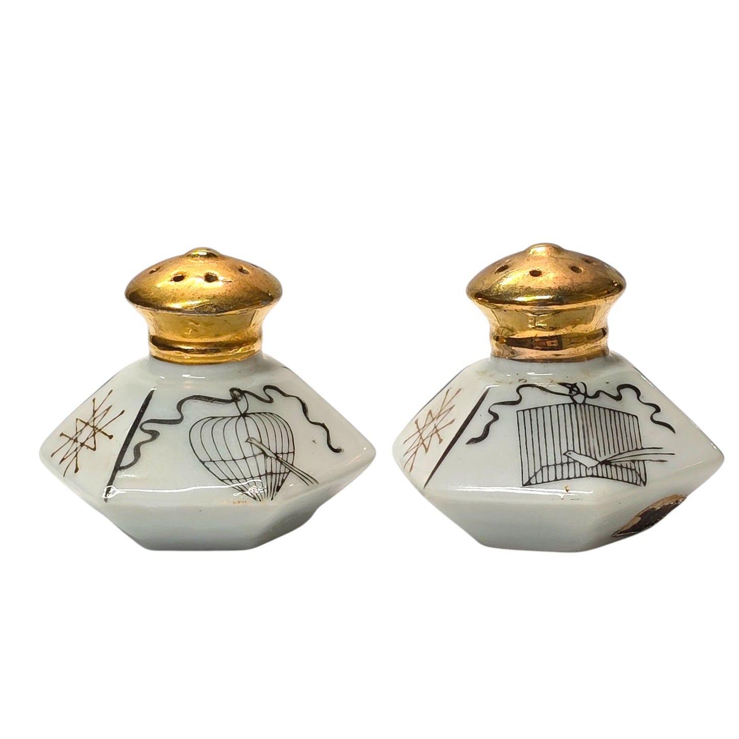 Vintage PAC Japan MCM Geometric Birdcage Design Salt Pepper Shakers, 1950s Retro Atomic