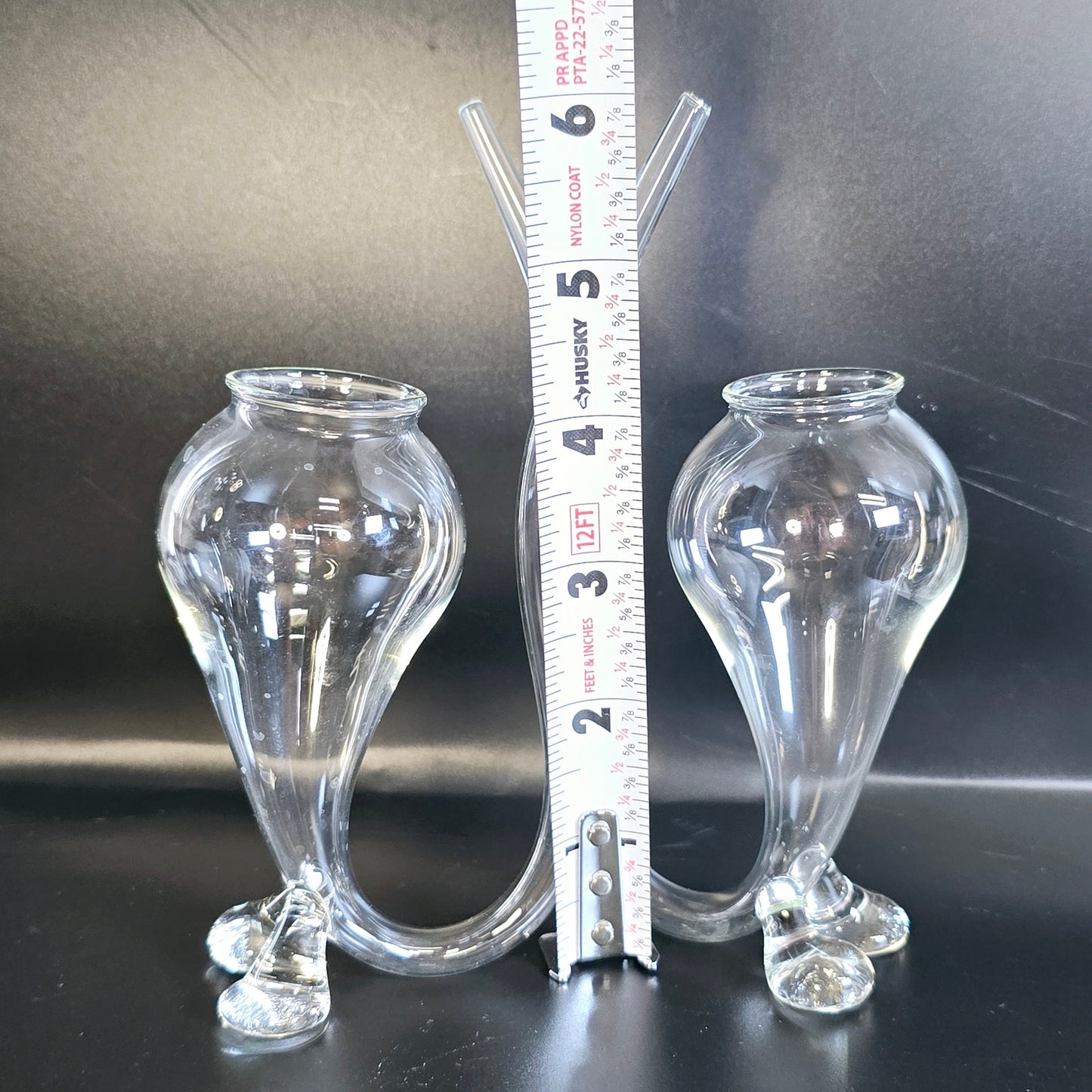 Handblown Clear Glass Cat Tail Shot Glasses with Glass Tail Straws