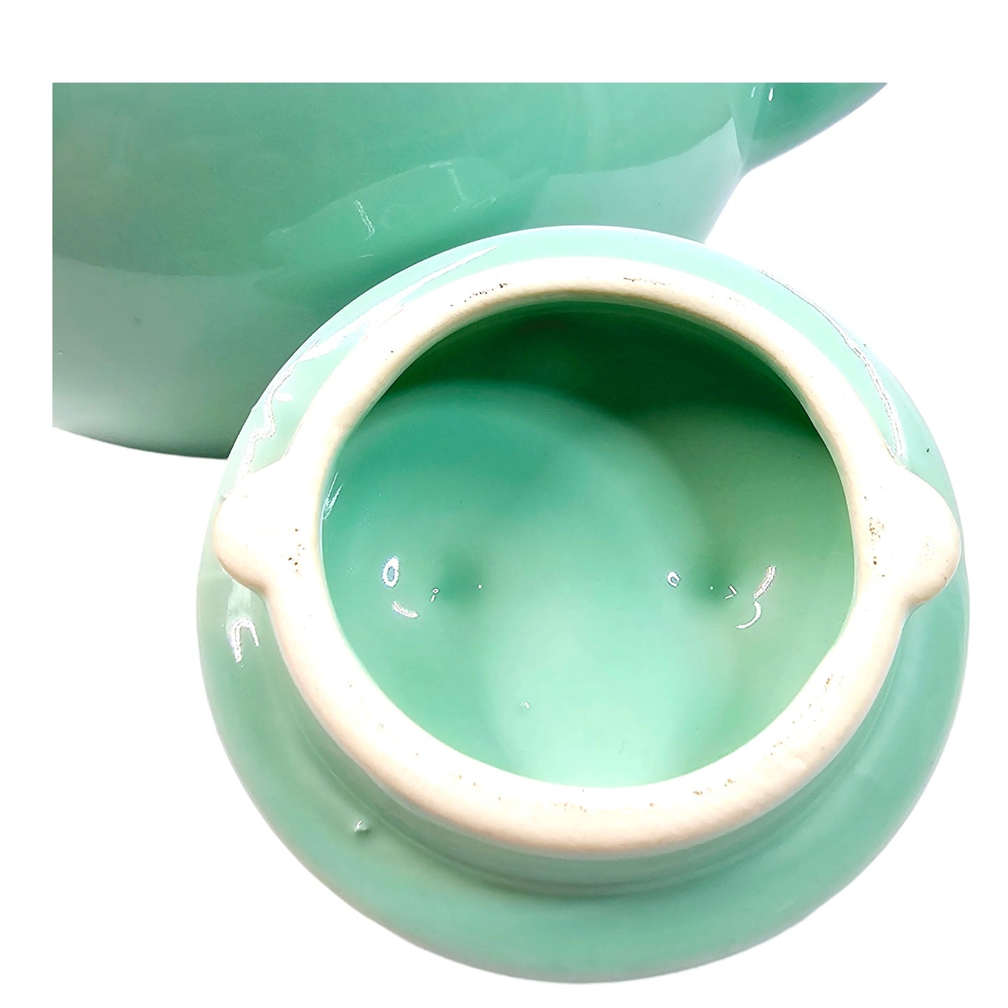 Vtg Teal Green Pastel Teapot- Open Lid Handle Glazed-Studio Made