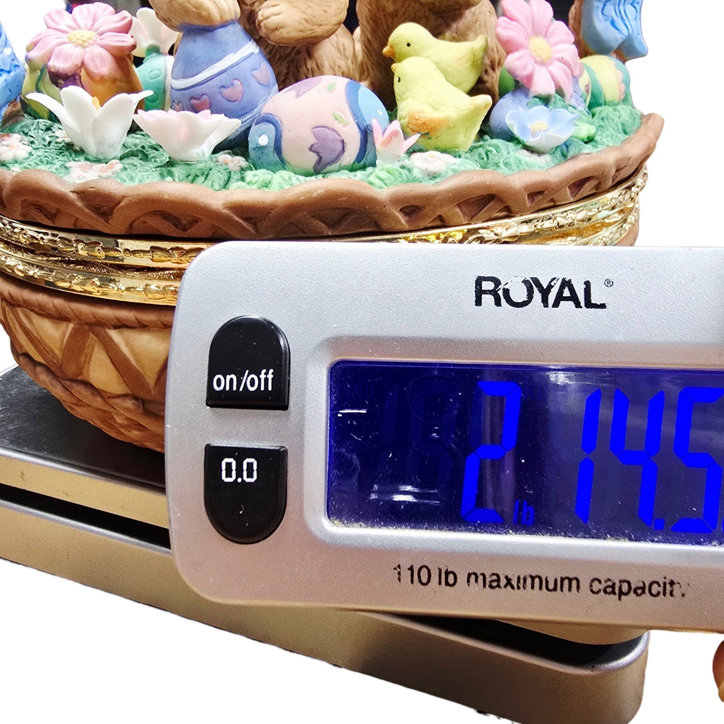 Large 9" Porcelain Easter Bunny Basket Lidded Centerpiece